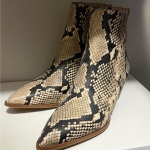 Aldo Beige and Black Snake-Print Pointed Toe Ankle Boots